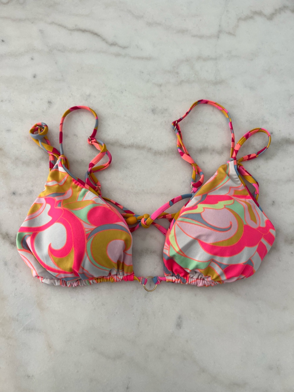 Women’s Reversible Pink Multicolor Swimsuit Top - Vibrant Pattern